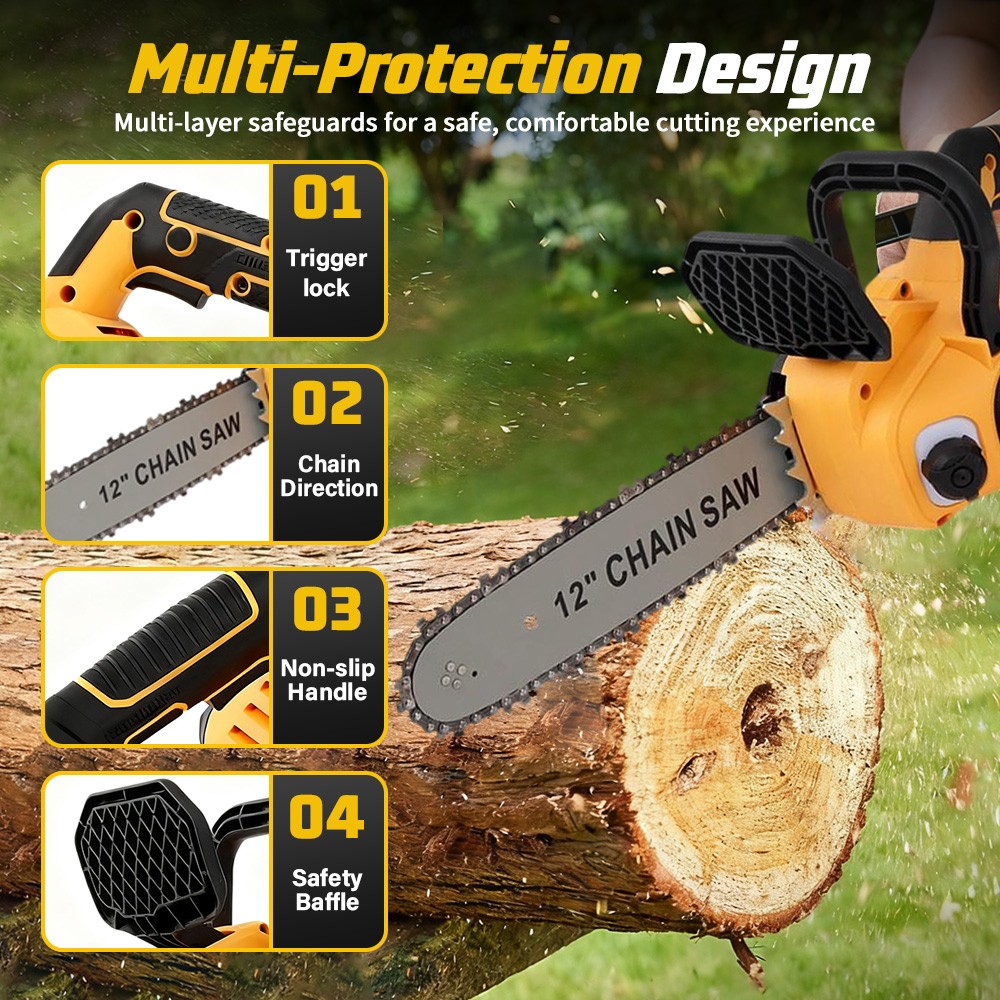 Cisivis 12-Inch Brushless Electric Chainsaw for DeWalt 20V Battery With Oiler.