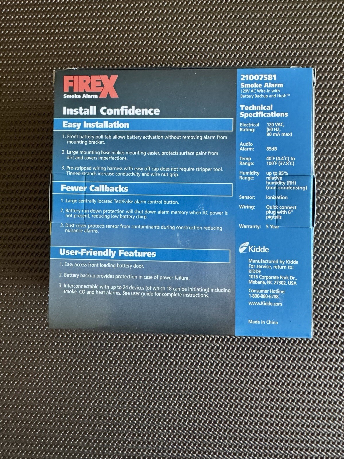 Kidde Firex Detector 120v Hardwired Smoke Alarm With 9V Battery BackUp I4618AC