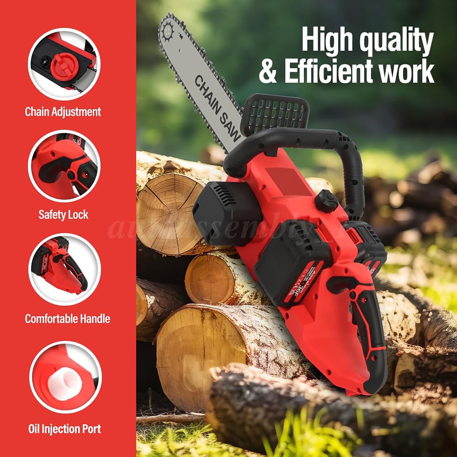 16″ Cordless Electric Chainsaw 42V Brushless Handheld Chain Saw 2Battery&Charger