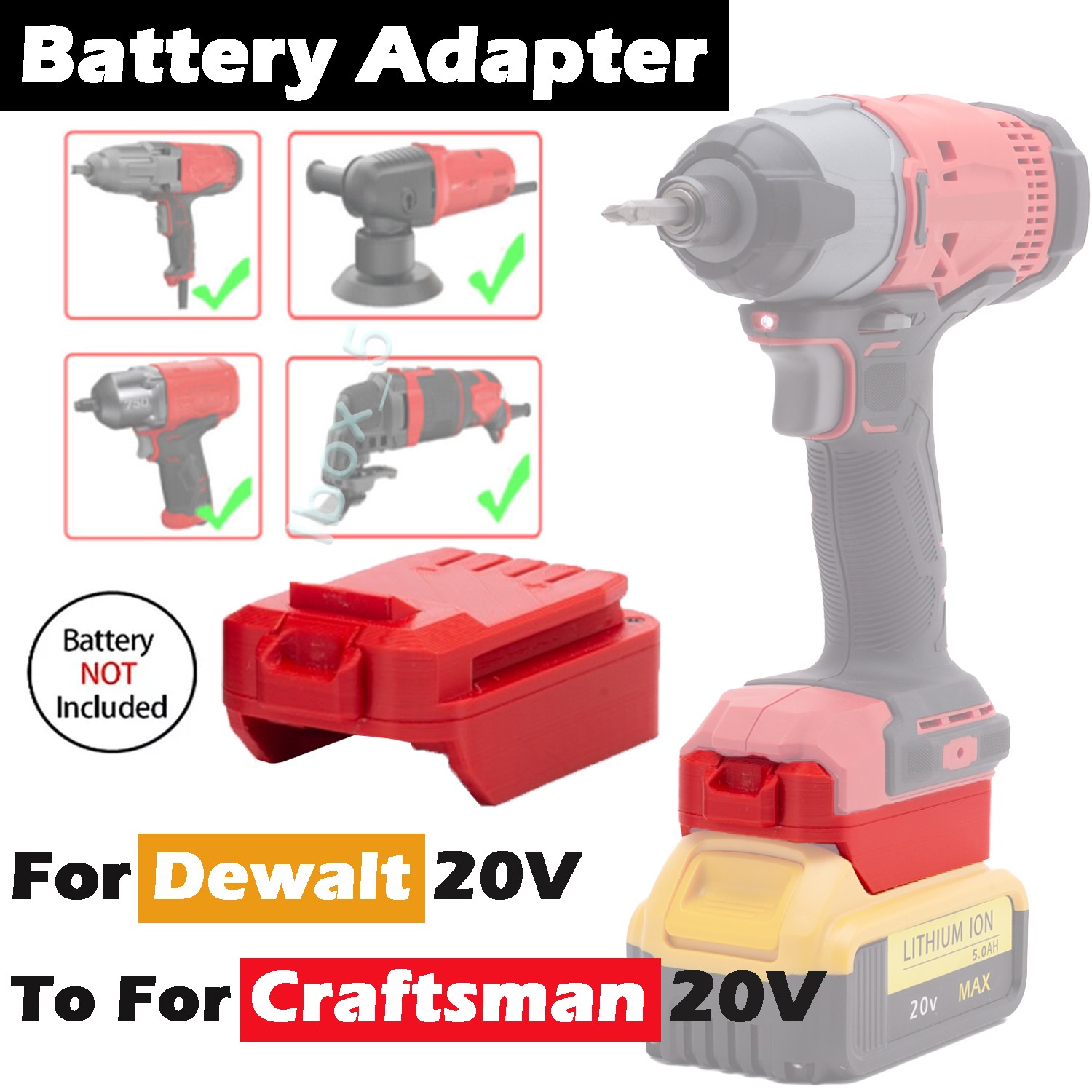 For Dewalt 20V Max Battery Adapter to For Craftsman V20 20V Power Cordless Tools