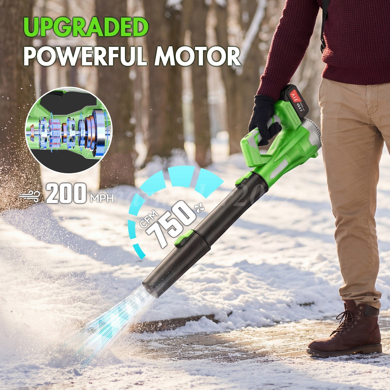 Cordless Leaf Blower 750CFM/200MPH & 6 Speed Levels Electric W/2 Batteries 4.0Ah