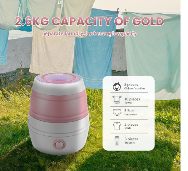 Foldable Mini Washing Machine, (5.7 lb/2.6kg Capacity) Portable Compact “KAPAS”
