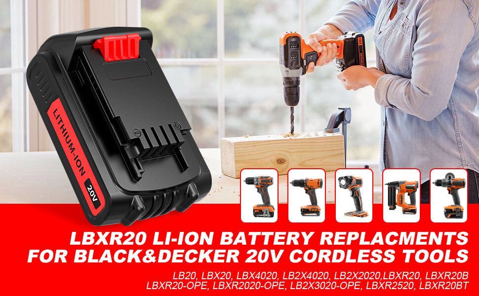 2Pack 20V Lithium-ion 1.5Ah Battery for BLACK+DECKER 20 Volt LBXR20 LBX20 LB20