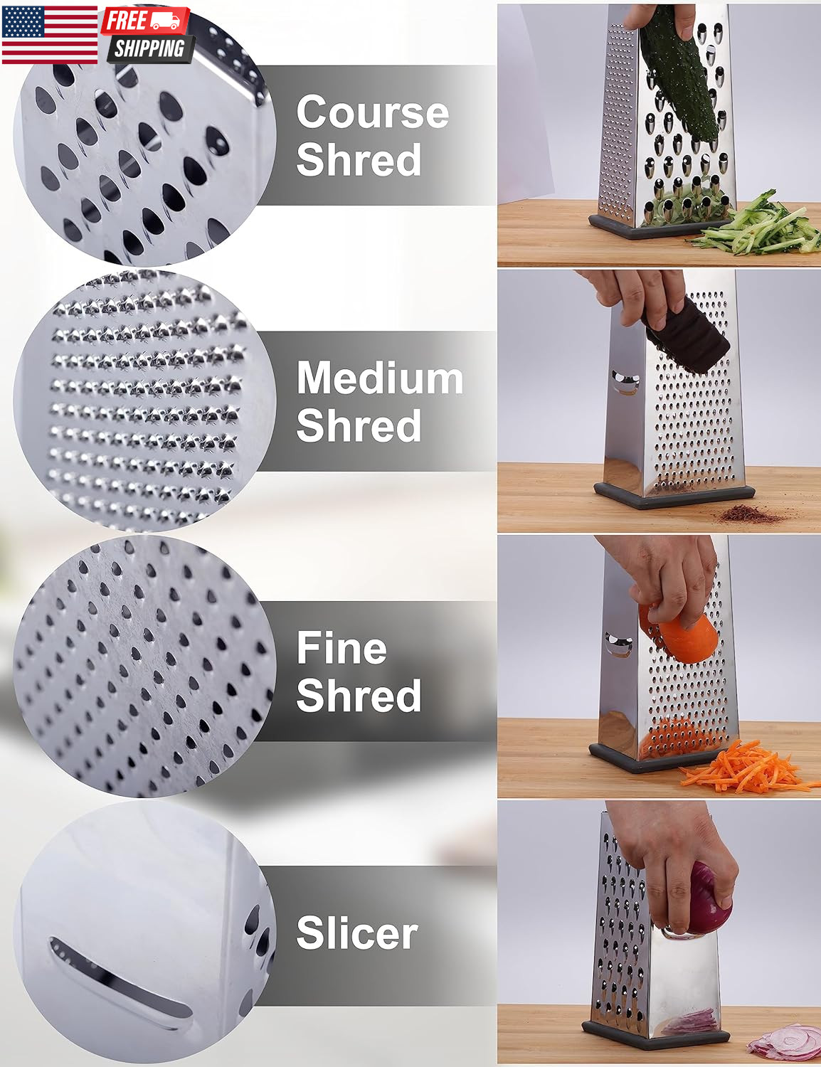 Cheese Grater, Box Grater for Cheese Stainless Steel Vegetable Slicer Food Shred