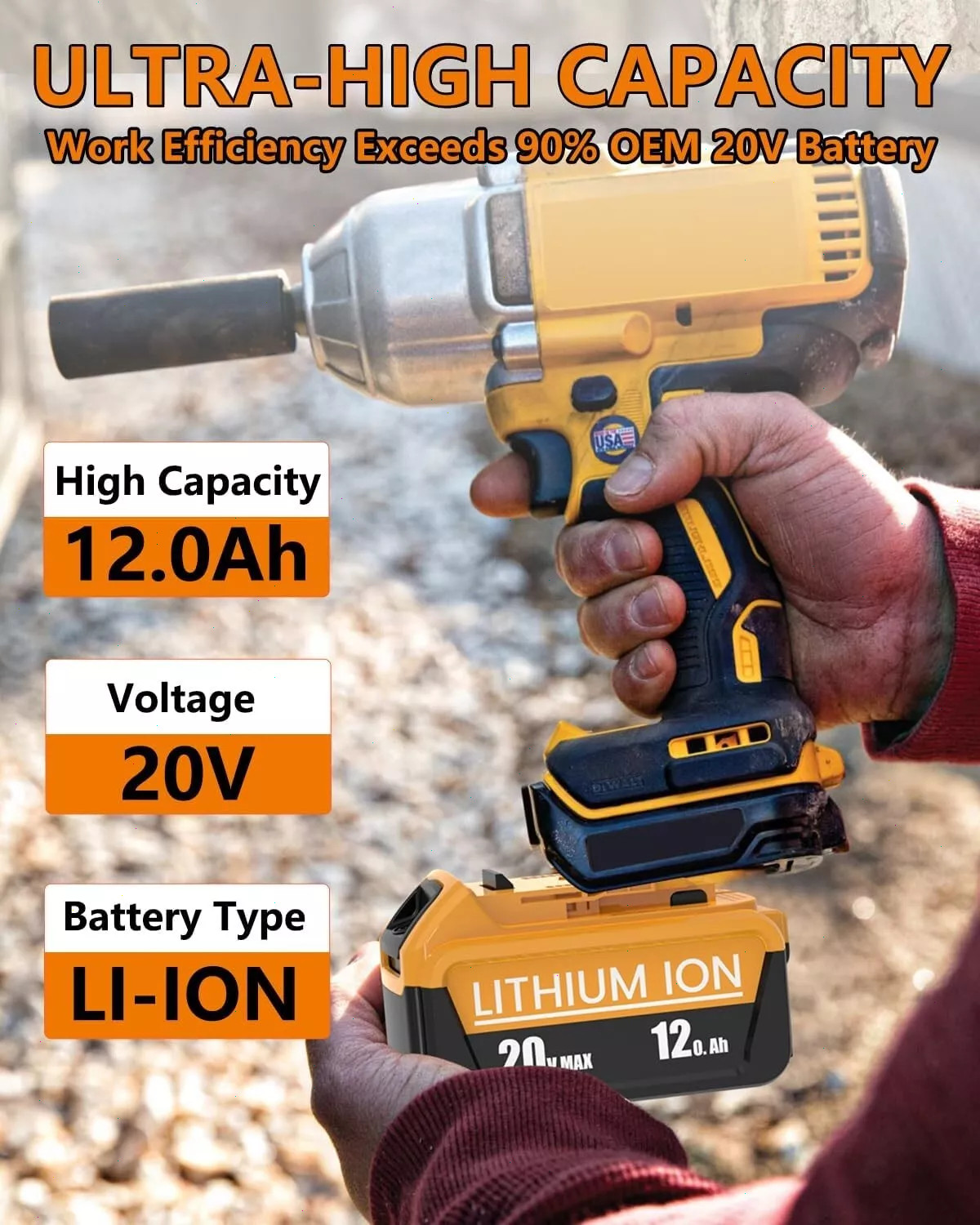 2Pack For DeWalt 20V 20 Volt Max XR 12.0AH Lithium Battery DCB206-2+Dual Charger