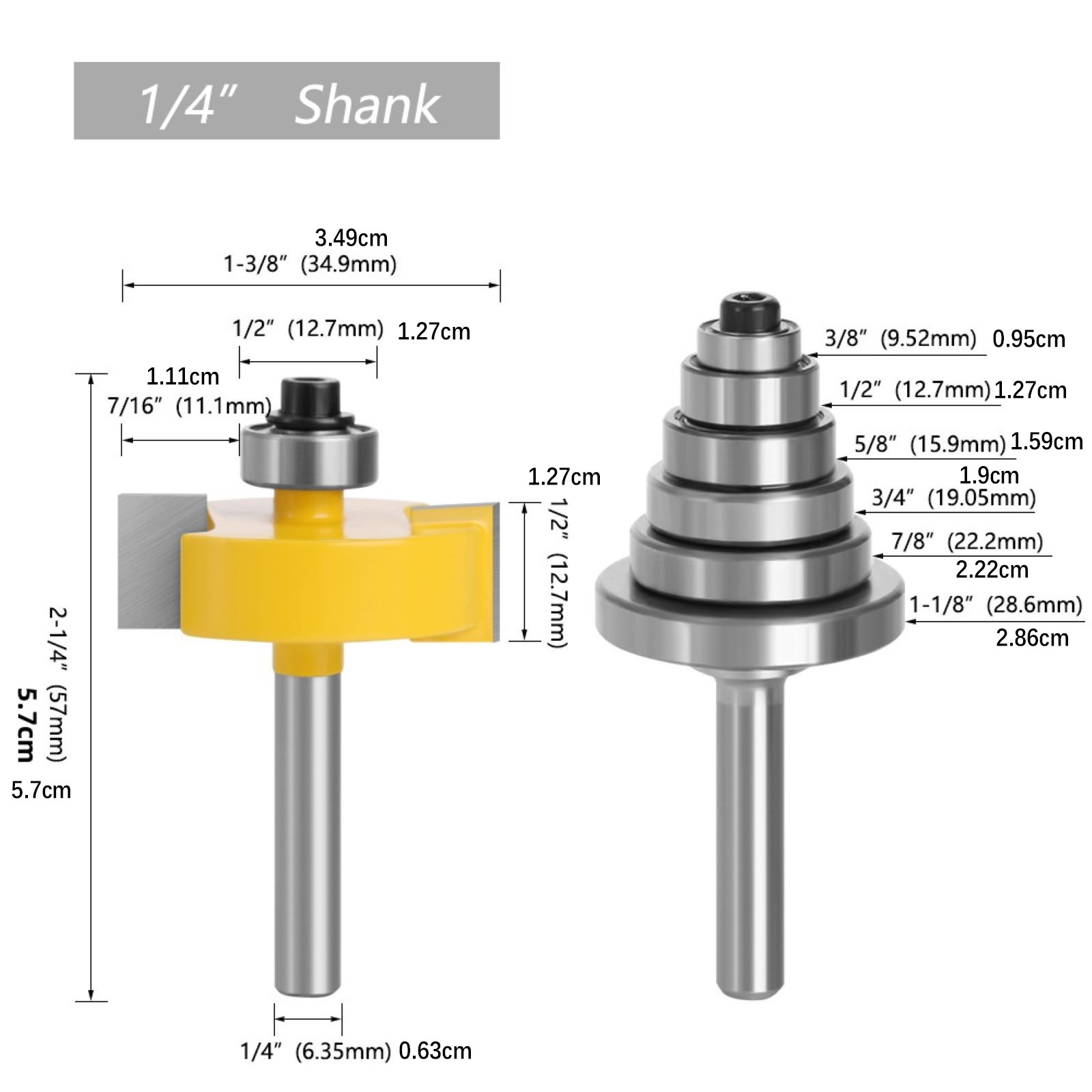 New 1/4 Inch Shank Rabbet Router Bit SetWith 1/2in (12.7mm) Cutting Width