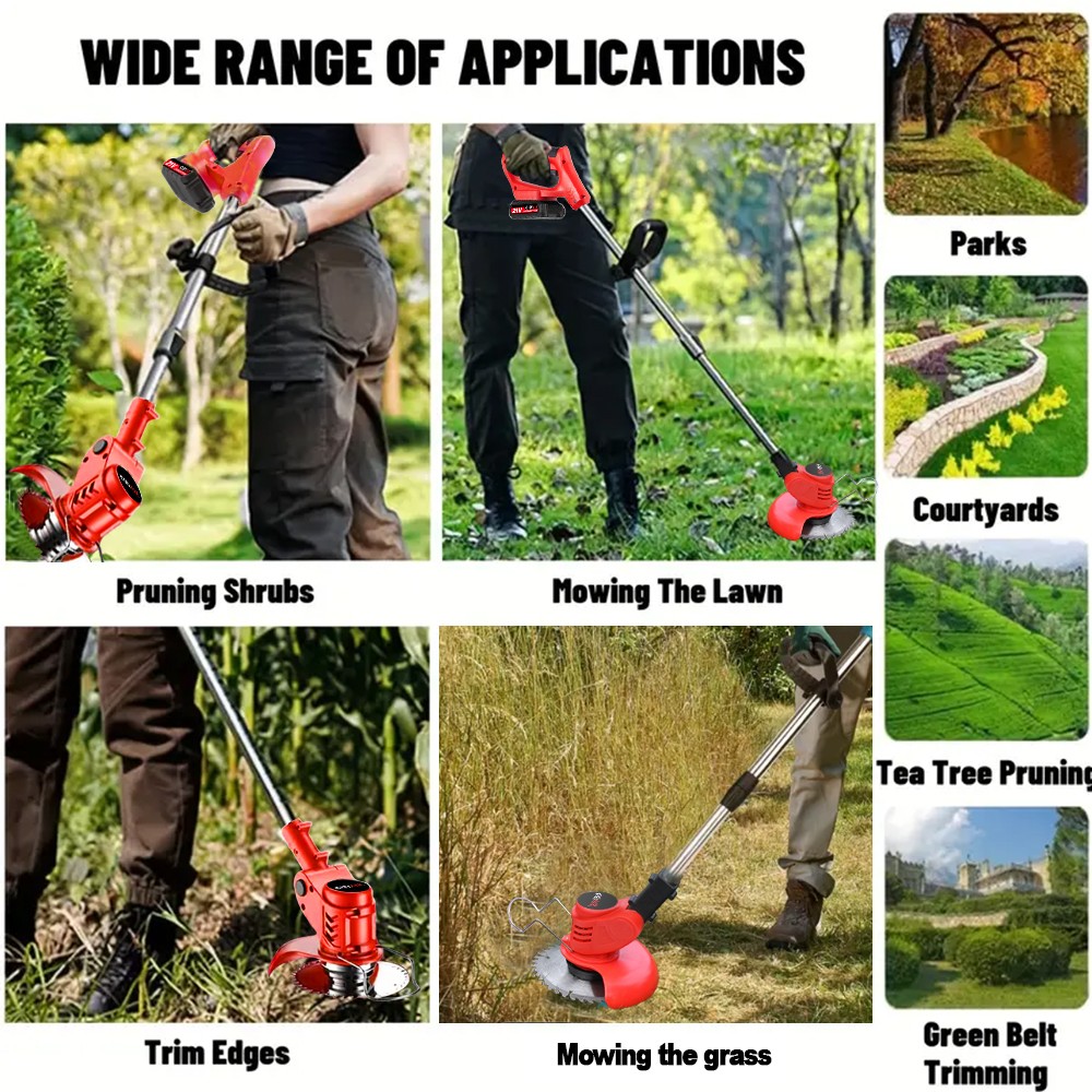 21V Electric Cordless Grass Trimmer Strimmer Garden Edger Cutter w/ 2 Battery