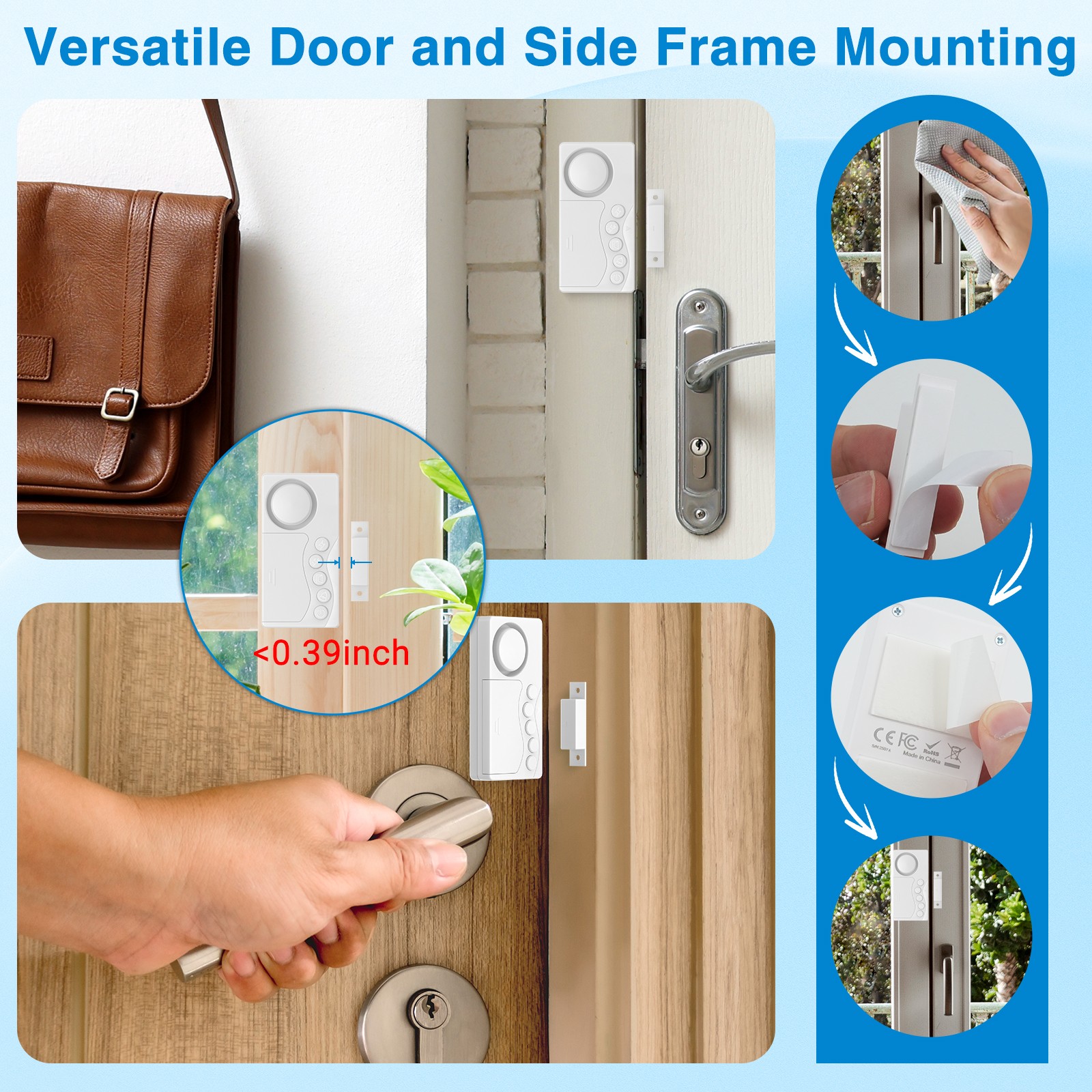 Loud 108dB Door Security Alarm 3/15/30/60S Delay 3Volumes 4Modes Anti-Theft 2PCS
