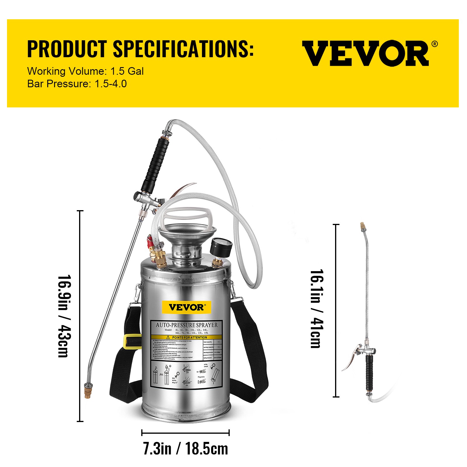 VEVOR Stainless Steel Sprayer 1.5 Gallon Hand-Pump Sprayer