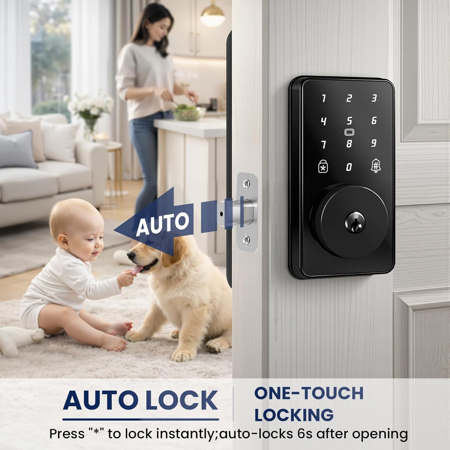 Keyless Entry Door Lock with Keypad, Smart Deadbolt Lock for Front Door with 2