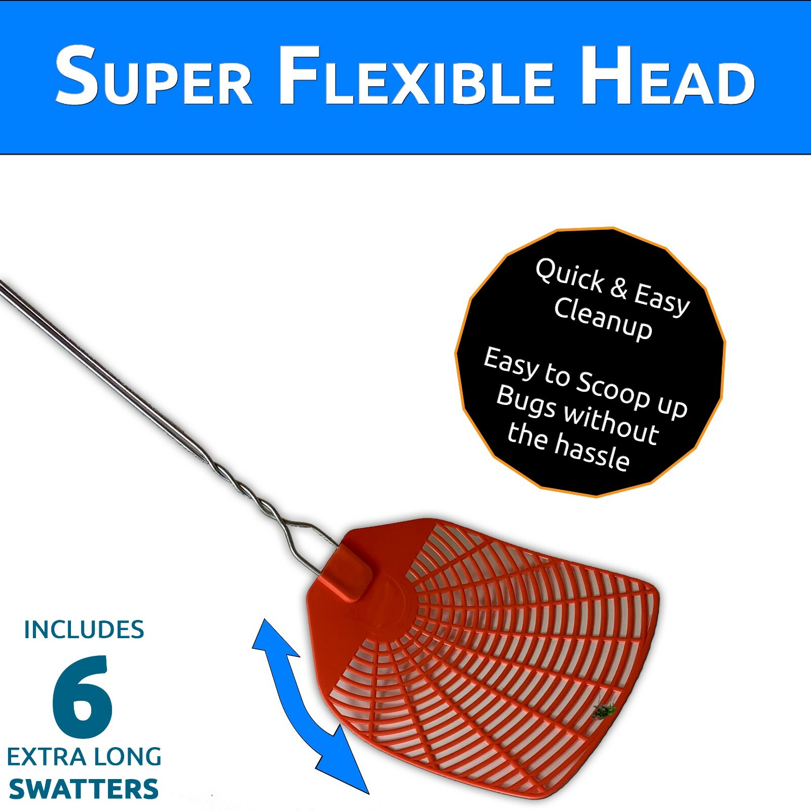 Bug & Fly Swatter – Extra Long Handle– Indoor / Outdoor– Pest Control flyswatter