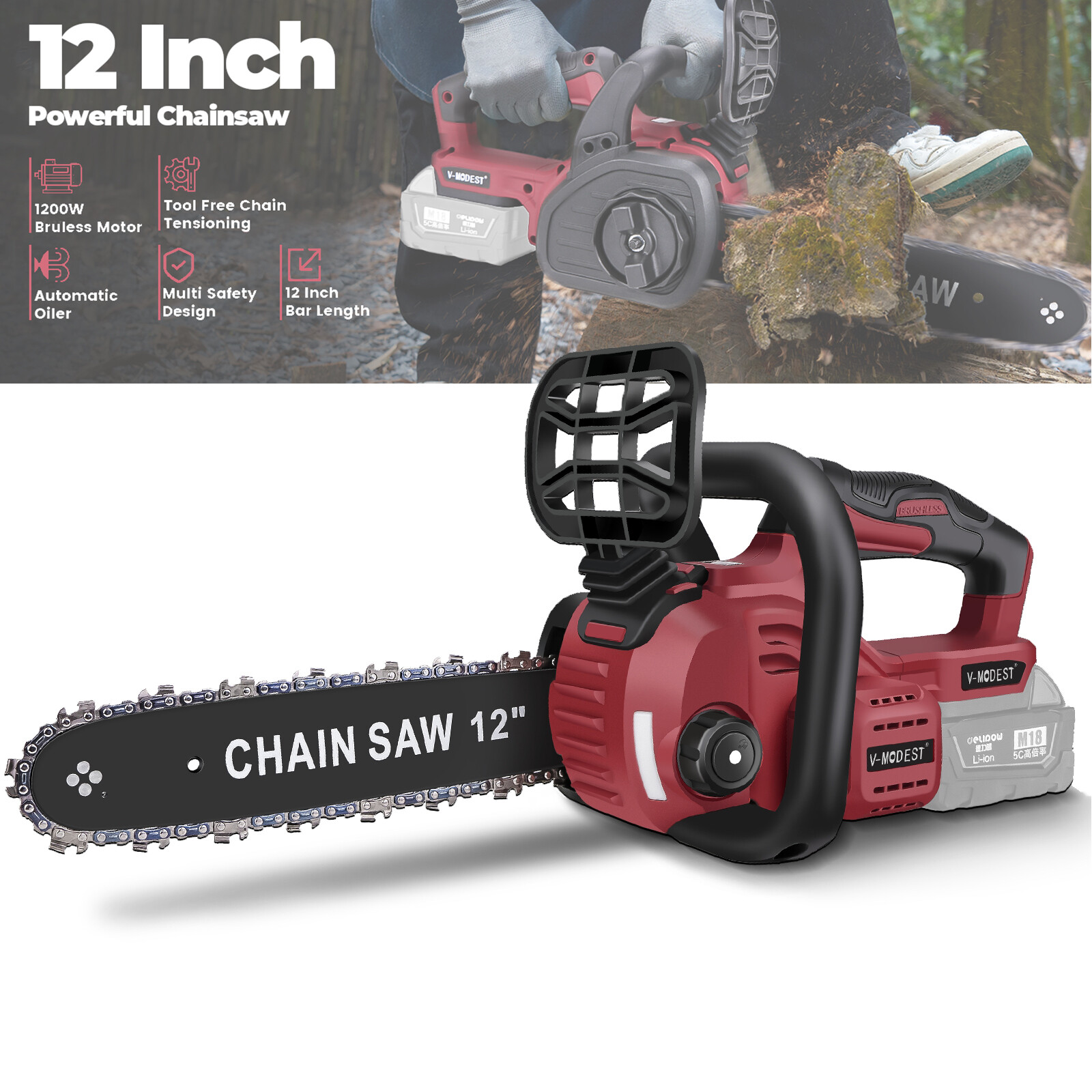 Compatible Milwaukee M18 Fuel 18V Battery Brushless 12 in Cordless Chainsaw