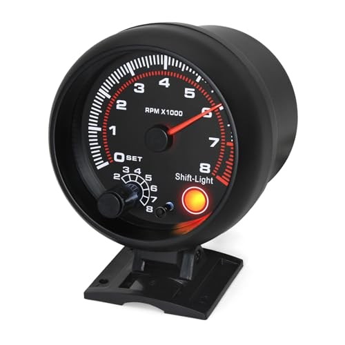 RPM Tachometer Gauge with Shift Light for Car 0-8000 RPM 3-3/4″ 95mm Tach