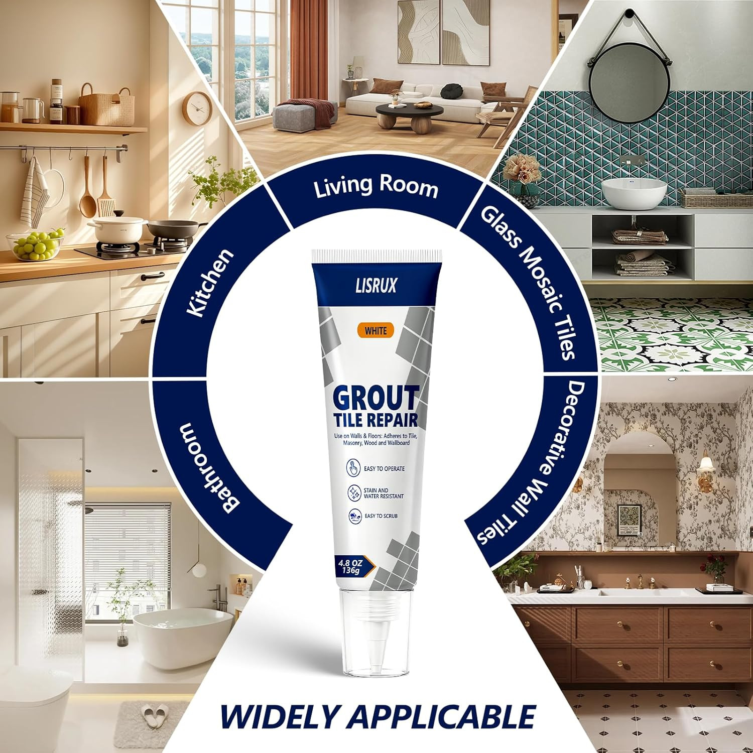 Tile Grout Repair Kit, 4 Pack Fast Drying Grout Filler for Shower, Bathroom & Ki