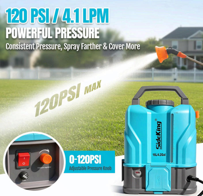 4.2 Gal Battery Backpack Sprayer, 120 PSI, Fits DeWalt 20V Battery