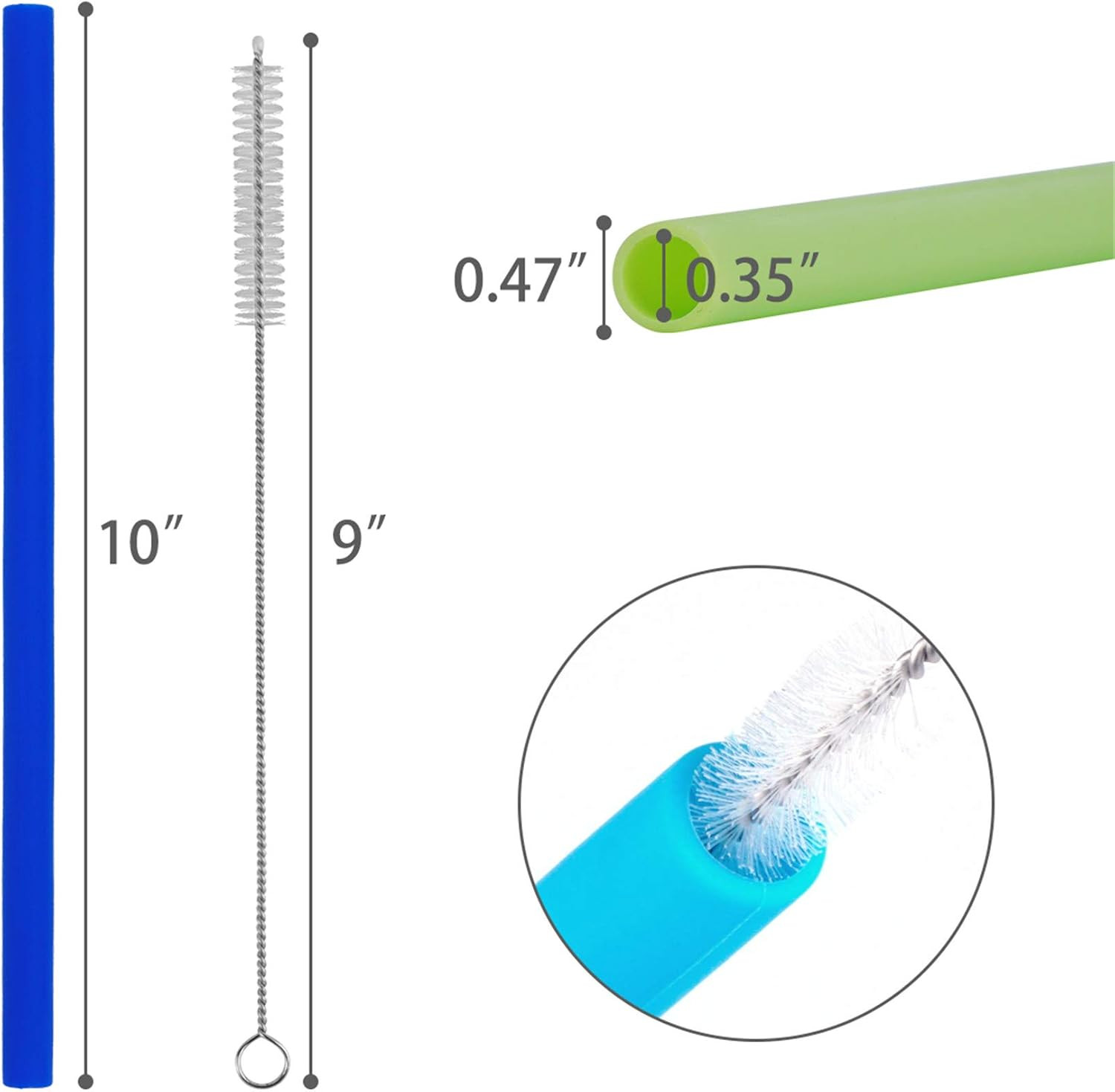 14 PCS Reusable Silicone Straws with Cleaning Brushes Extra Wide Large Straws