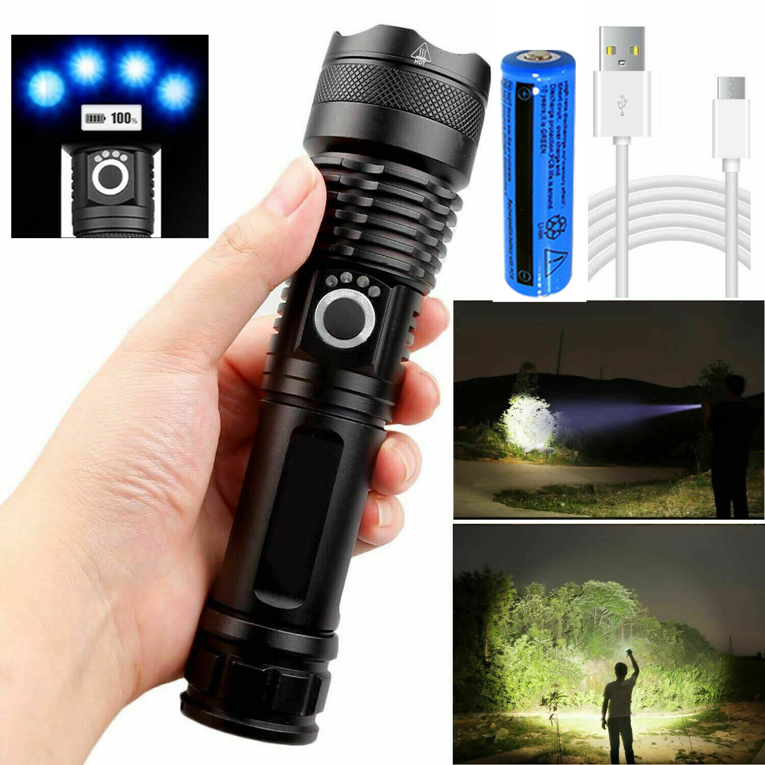 Rechargeable 990000LM LED Flashlight Tactical Police Super Bright Torch Zoomable