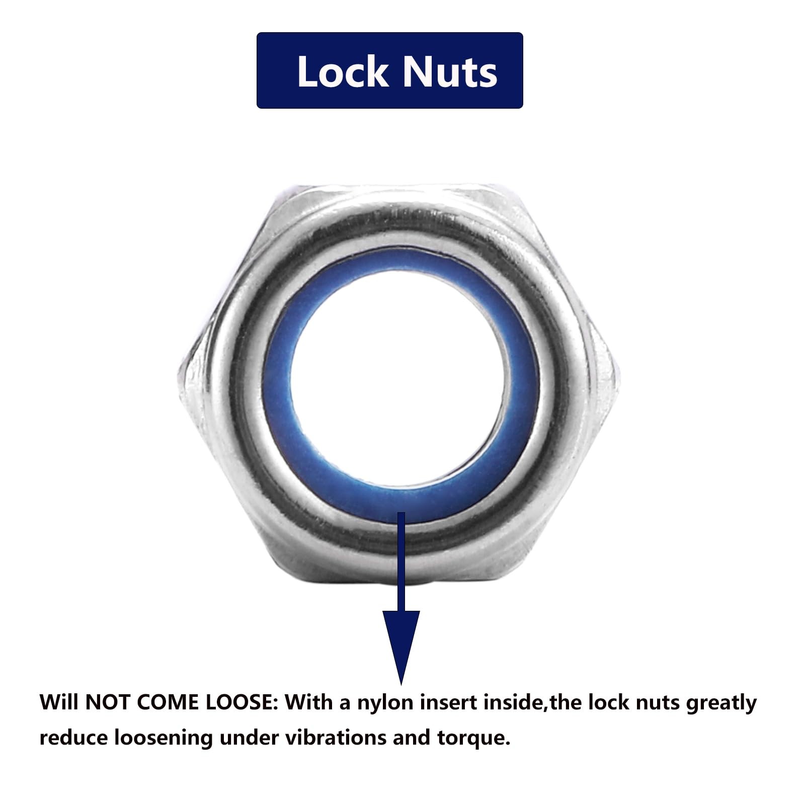 M10 x 1.5mm Nylon Insert Hex Lock Nuts 100Pcs 304 Stainless Steel M10, Silver