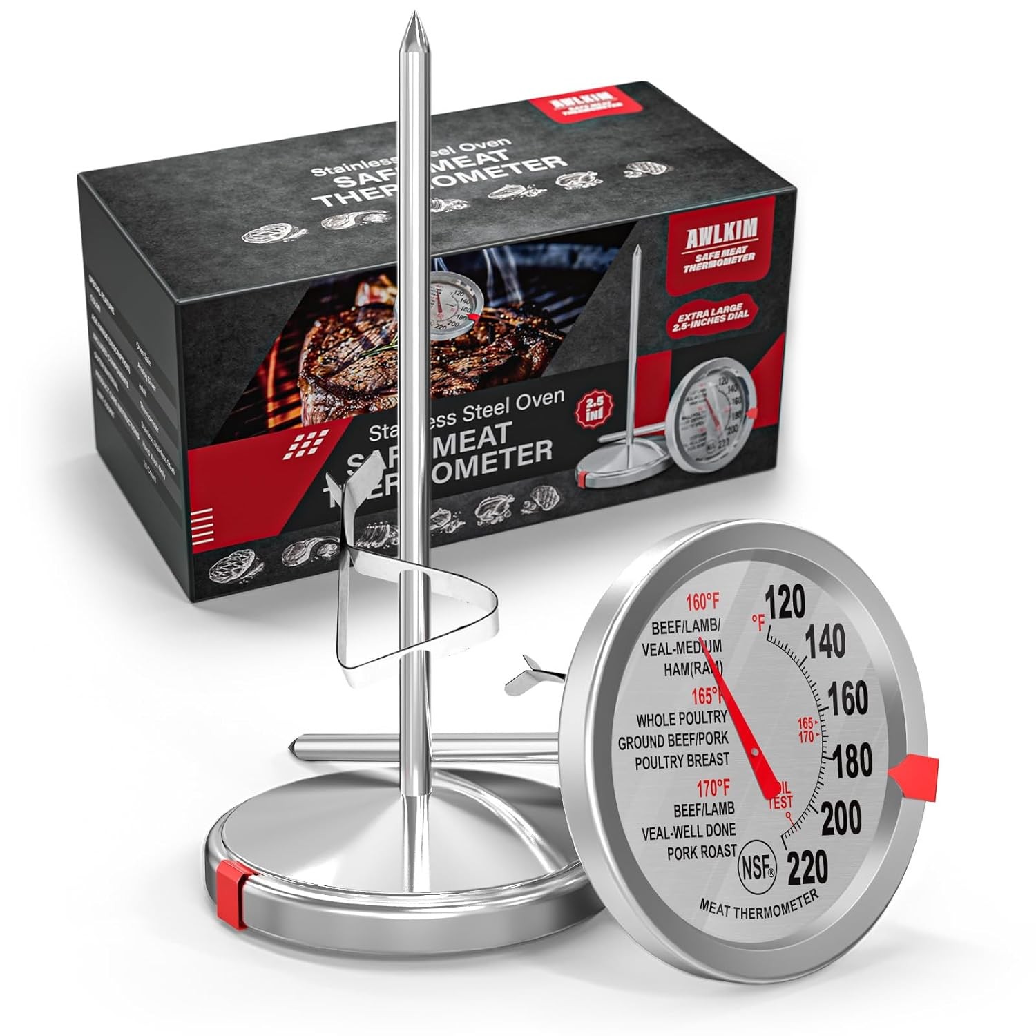 2 Pack Analog Meat Thermometer Oven Safe No Battery