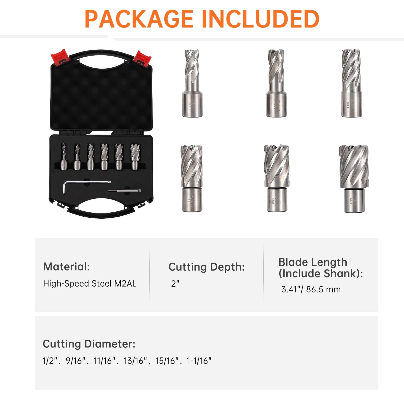 Annular Cutter Set,6/13 pcs Weldon Shank Mag Drill Bits,1/2″ to 1-1/16″ Cutting