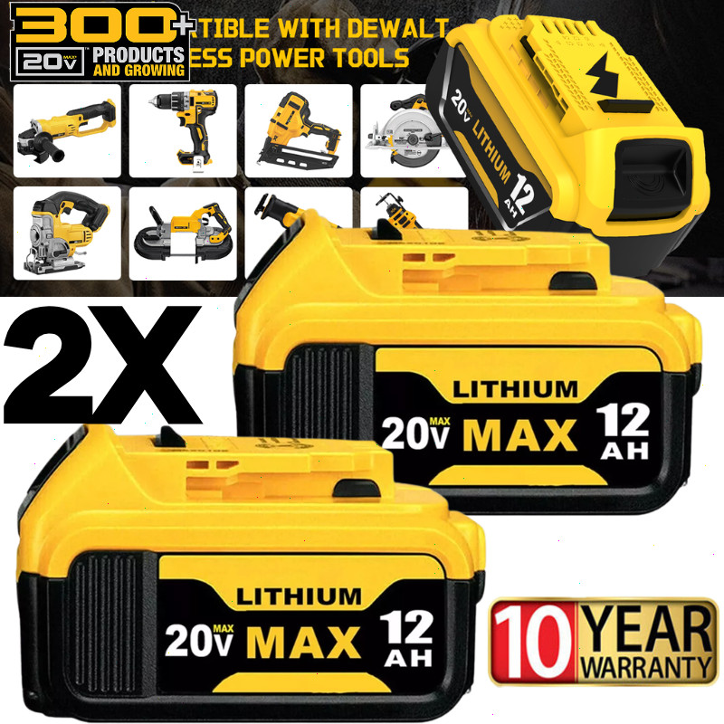 2Pack For DeWalt 20V 20 Volt Max XR 12.0AH Lithium Battery DCB206-2/Dual Charger