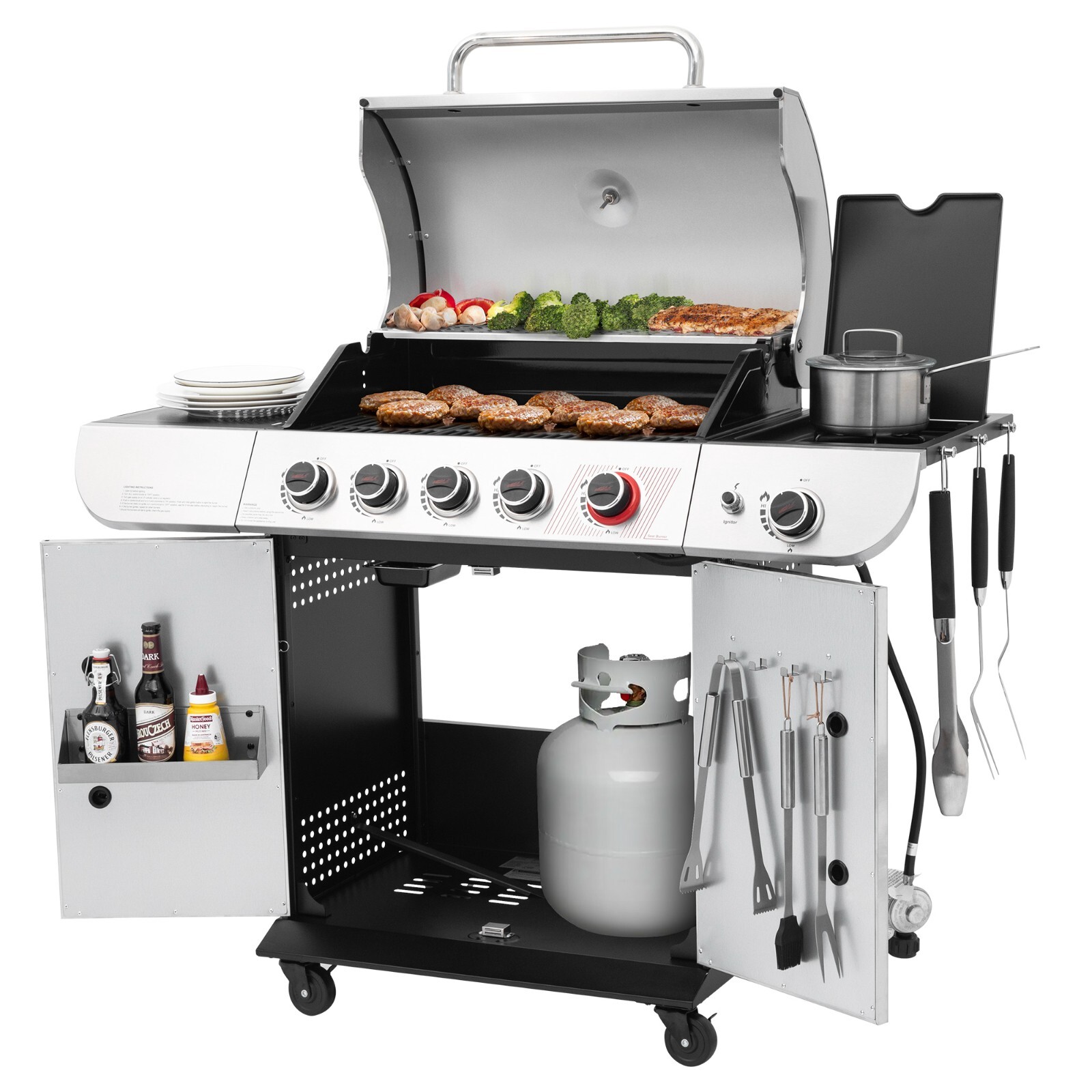 Royal Gourmet 5-Burner Gas Grill with Sear Burner and Side Burner,Silver