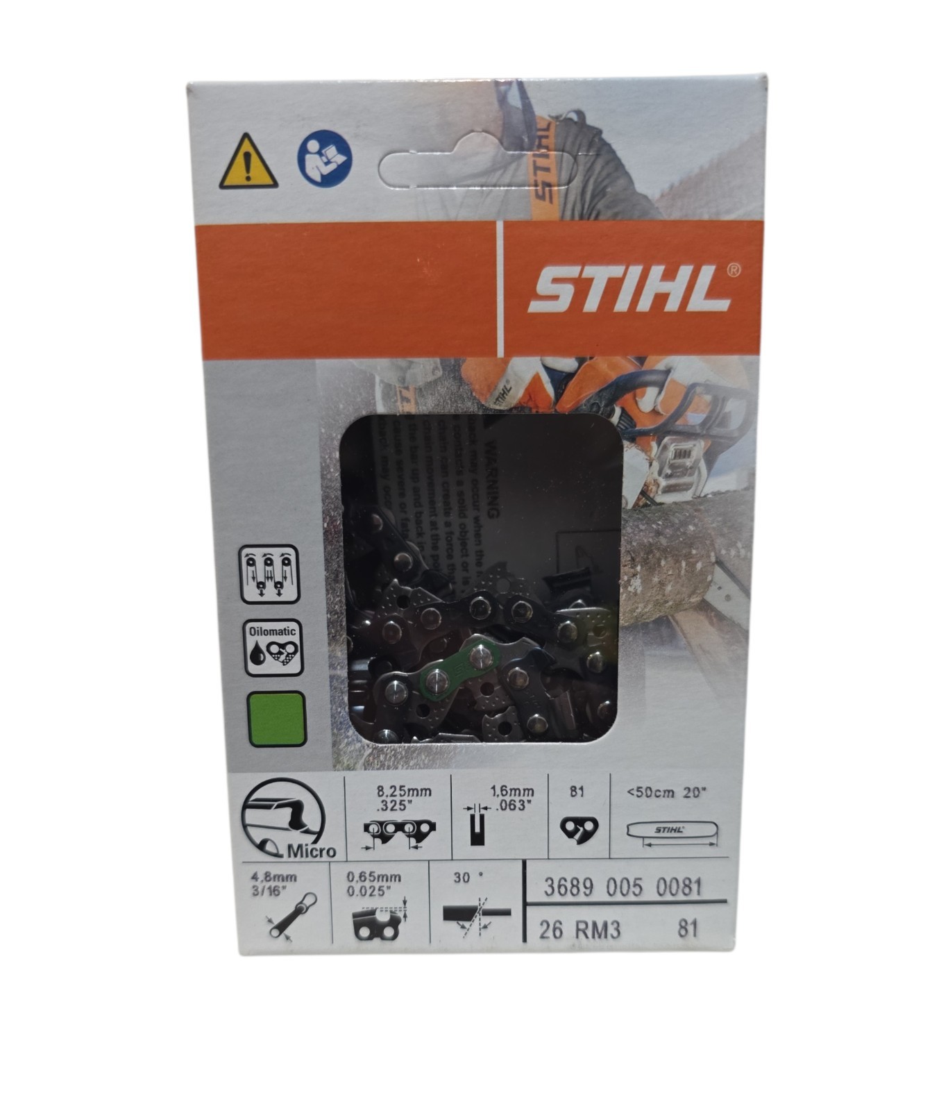 NEW OEM STIHL CHAIN 3689 005 0081 LOW KICKBACK 26RM3-81 , 20IN 325″ / 1.6mm