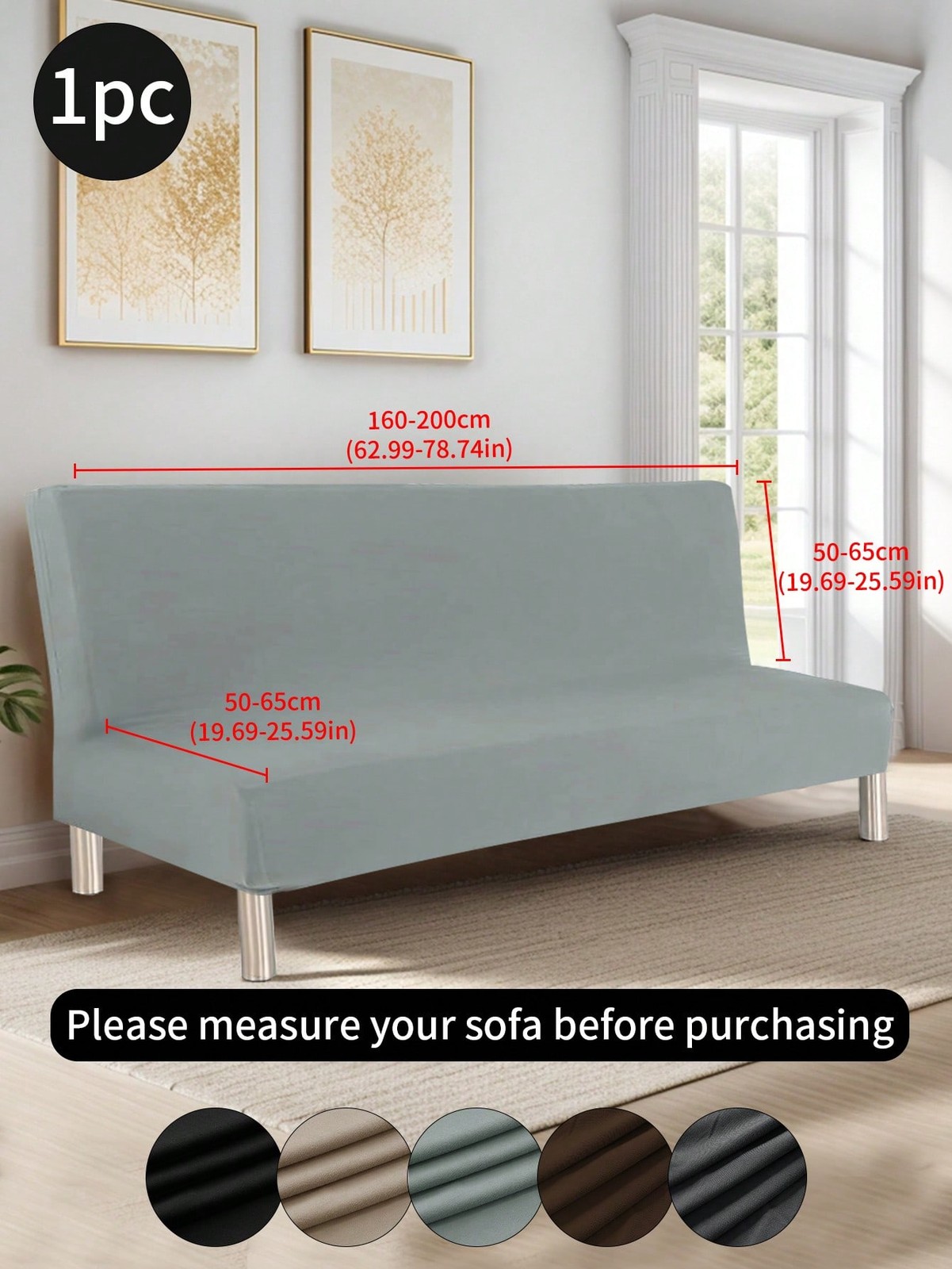 Light Gray Armless Sofa Slipcover 1pc One Size Waterproof Polyester