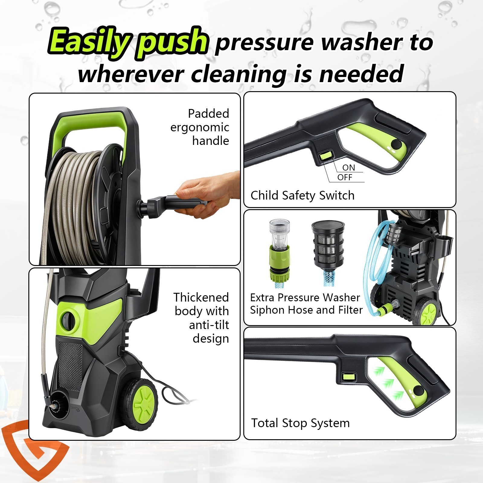 Electric High Pressure Washer 5000PSI 3.2GPM Power Washer With Hose Reel Portabl