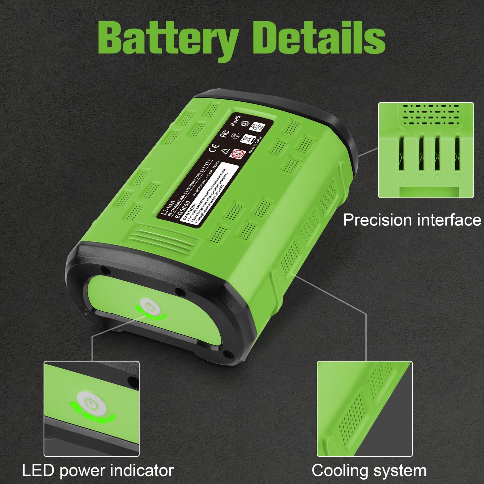 56V 5.0Ah Replacement for EGO POWER+ 56 Volt Lithium Battery BA2800 BA4480T