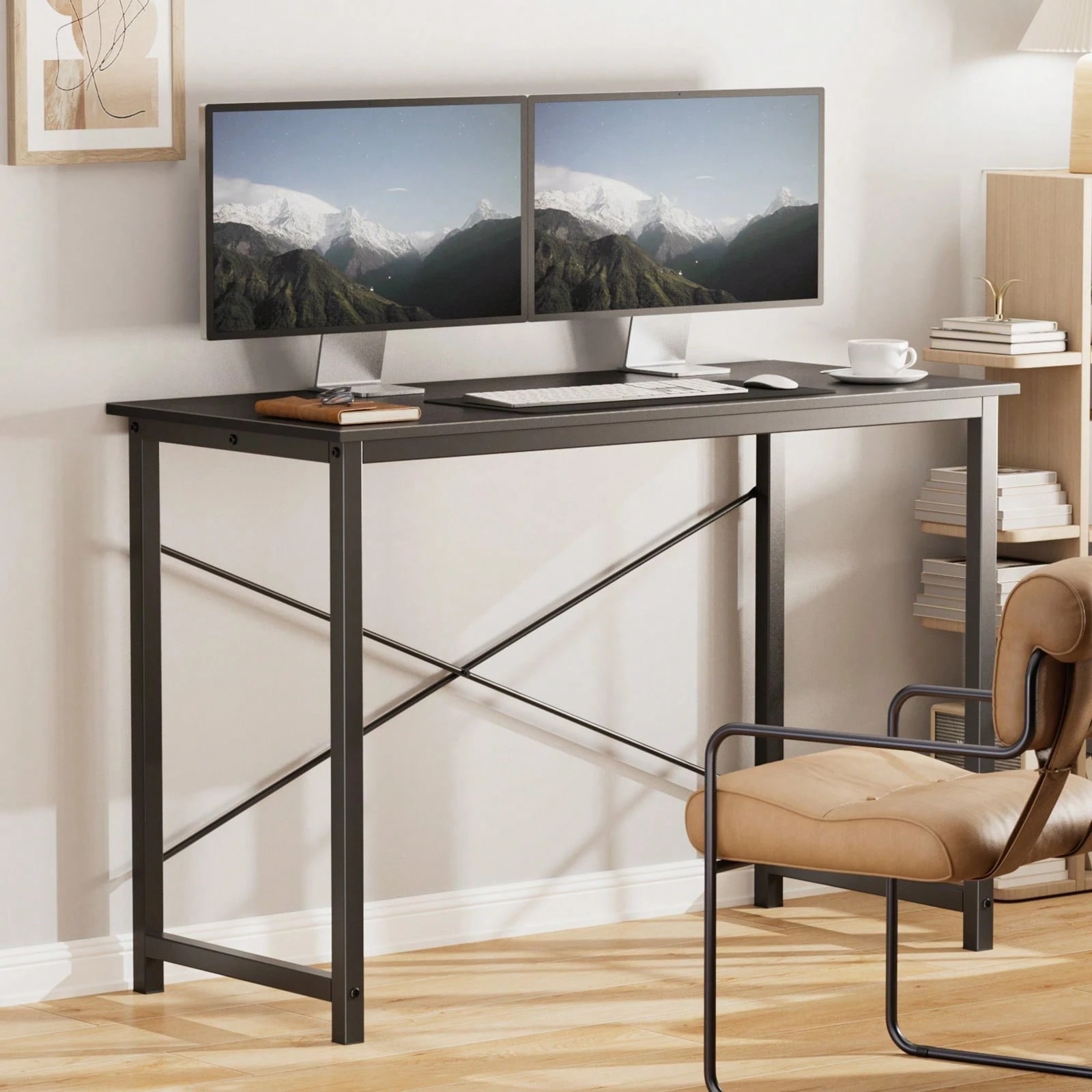 32″ Small Computer Desk Home Office Study Writing Table X-Shape Metal Frame BLK
