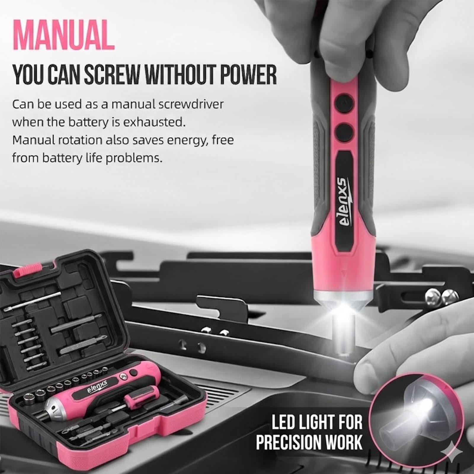 4V Cordless Electric Screwdriver Set USB Charging 1300mAh 34pc DIY Home Tool Kit