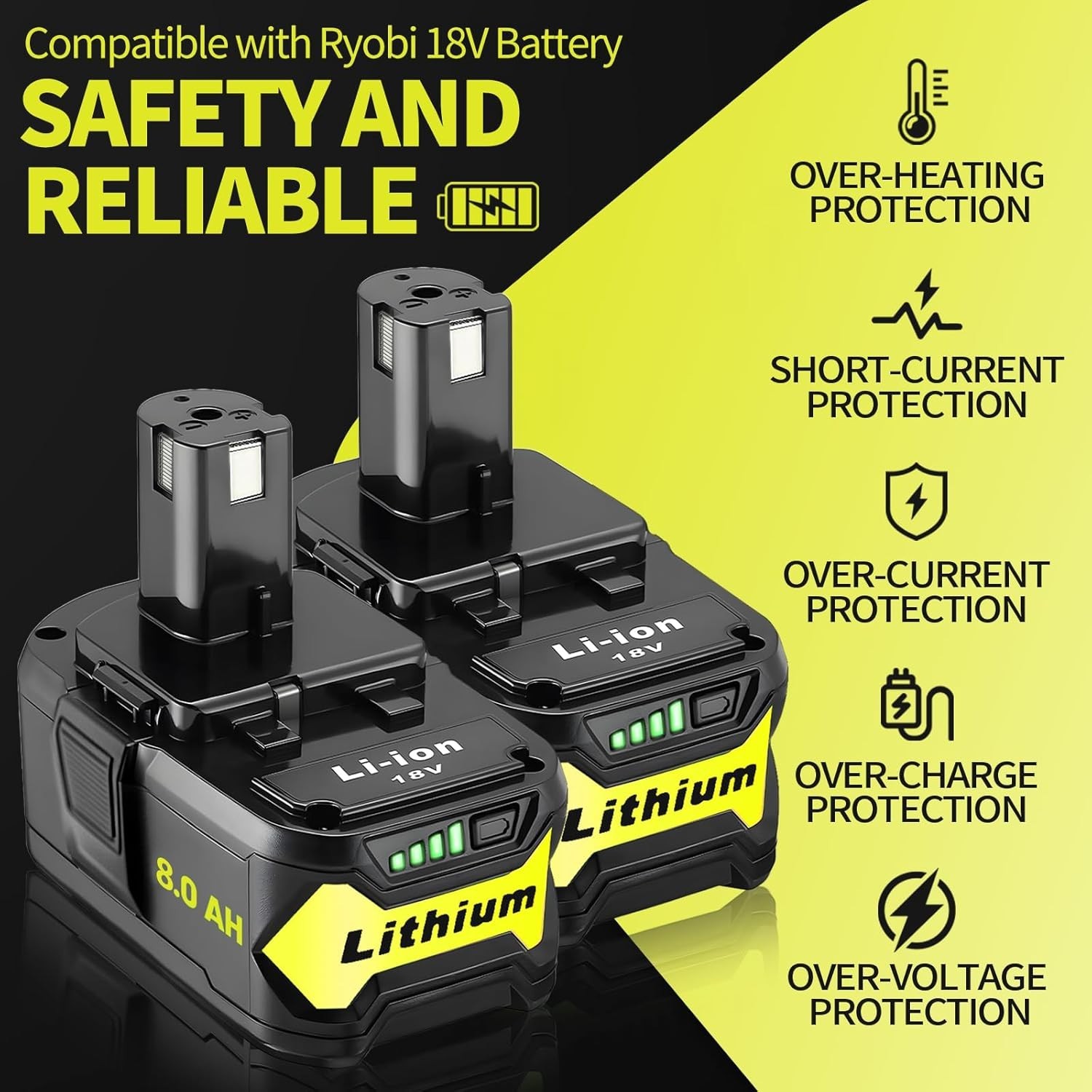 8.0Ah 18Volt For RYOBI P108 18V For One+ Plus High Capacity Lithium Ion Battery
