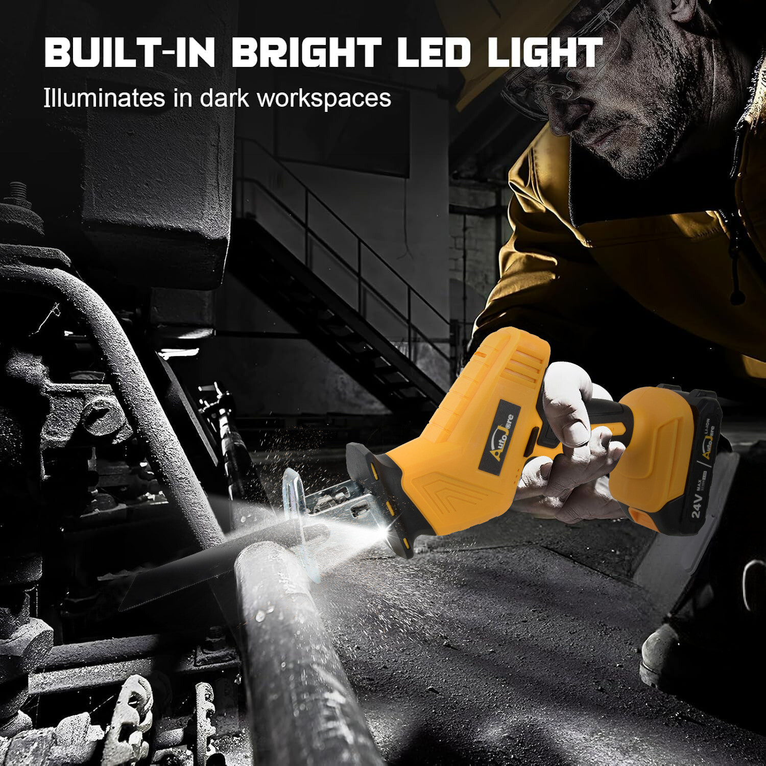 24V Cordless Reciprocating Saw Brushless with 2 Battery & Charger & 8 Saw Blade