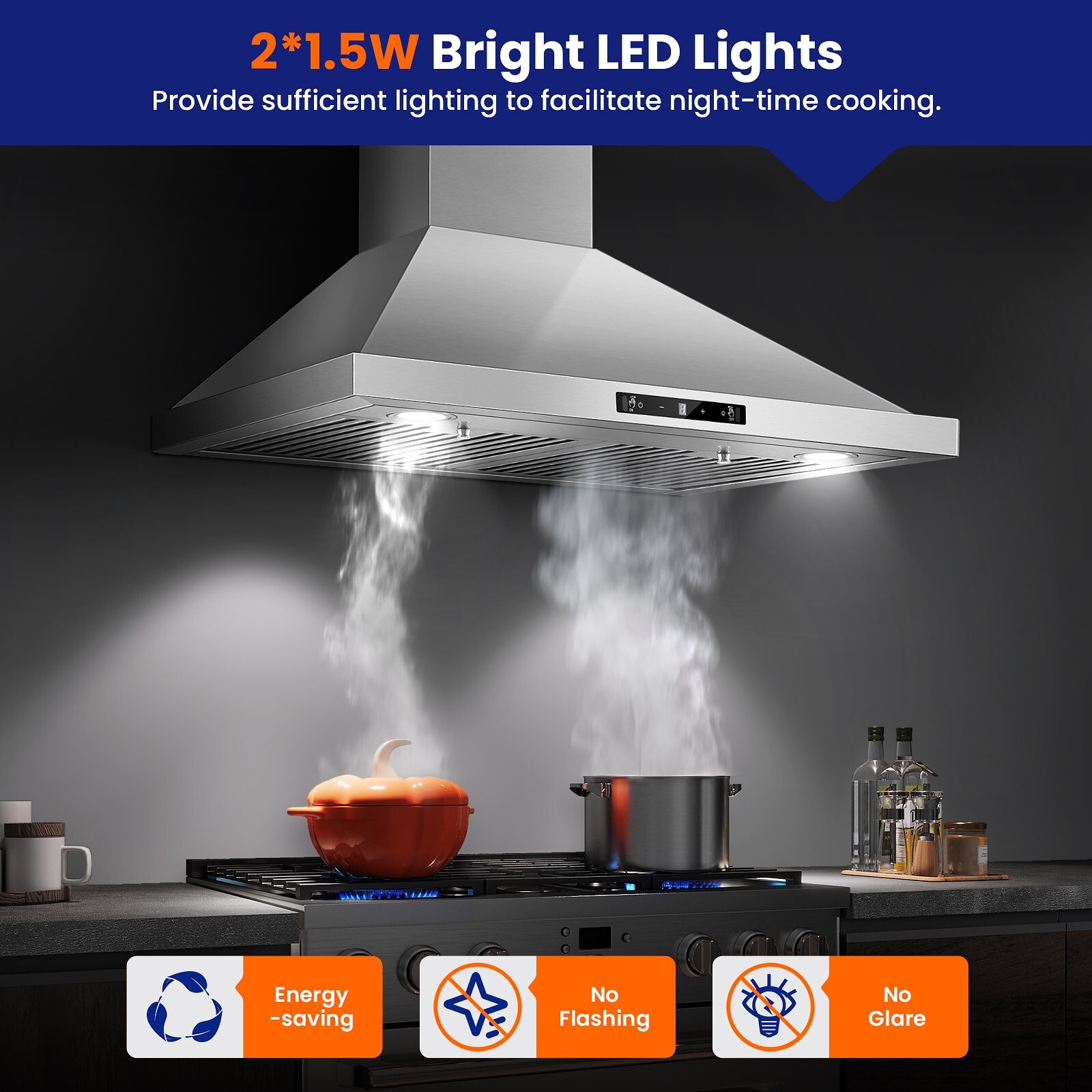 30 in Wall Mount Range Hood 700 CFM Kitchen Hood Stainless Steel Stove Vent Hood
