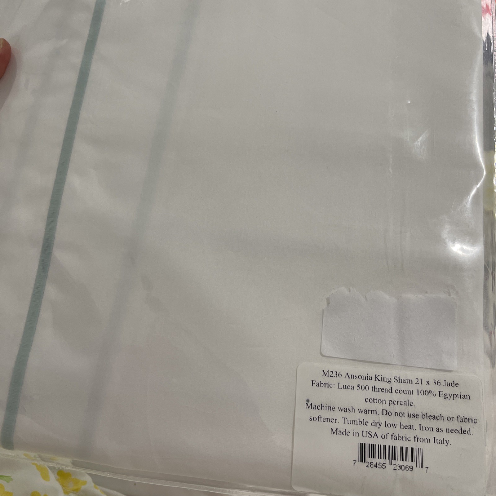 $261 Matouk Italy New 1pc KING Sham Ansonia 500TC Percale White/JADE ONE