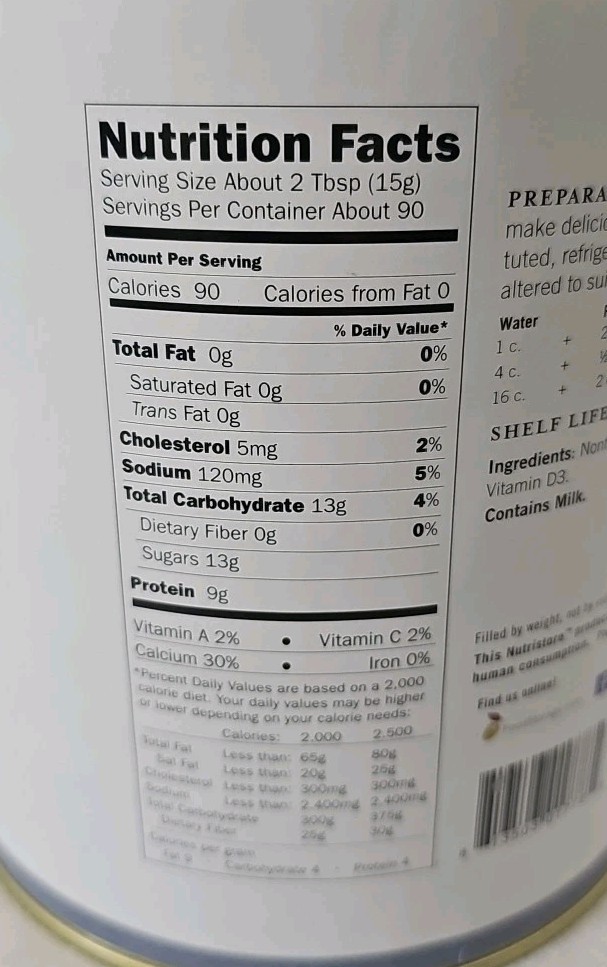 NutriStore Instant Milk 2.9 lb Sealed Can 25 Year Shelf Life Mfg Date 9/2015