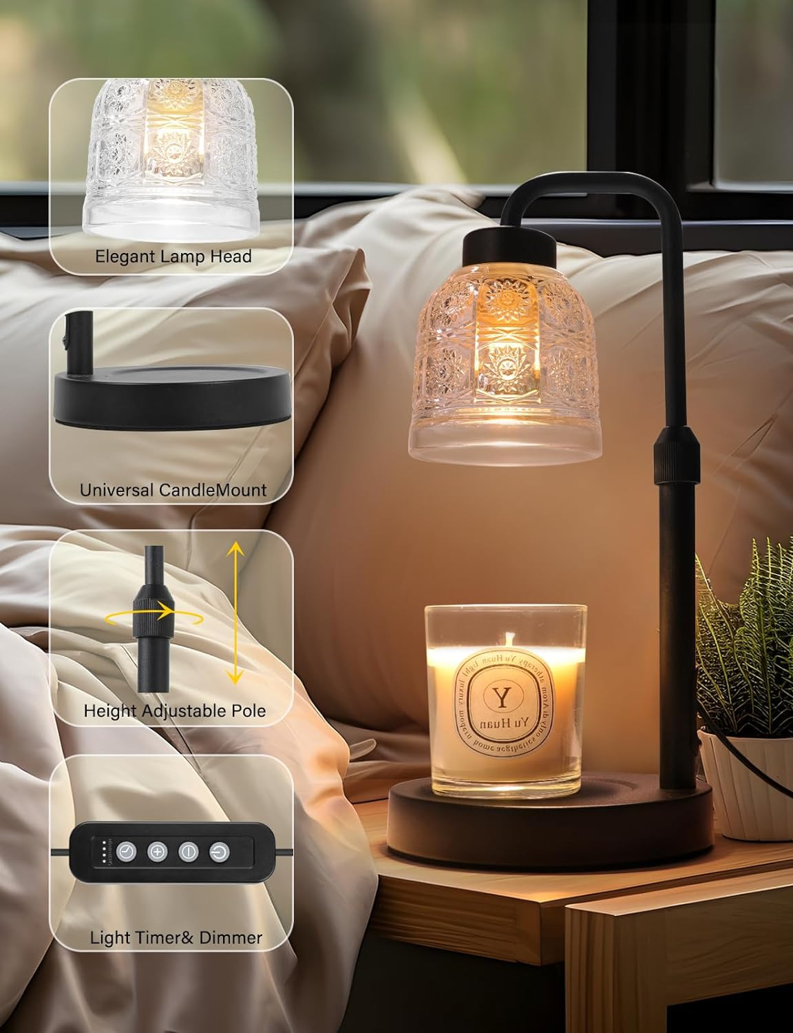 Candle Warmer Lamp with Timer Dimmable, Adjustable Lamp Candle Warmer, Birthday