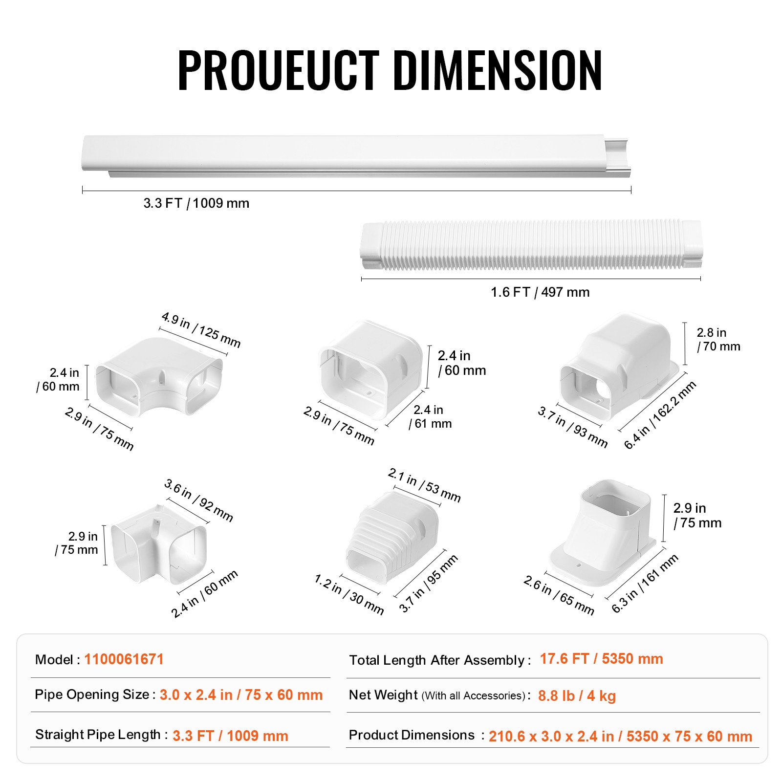 VEVOR 3″ W 17.6Ft Line Set Cover Kit For Mini Split/Central Air Conditioner PVC