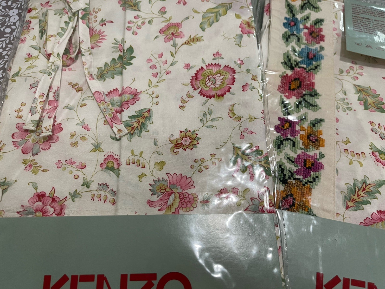 KENZO France NWT (1pc) Boudoir Sham 100% Percale Print Ties Embroidery ONE SHAM