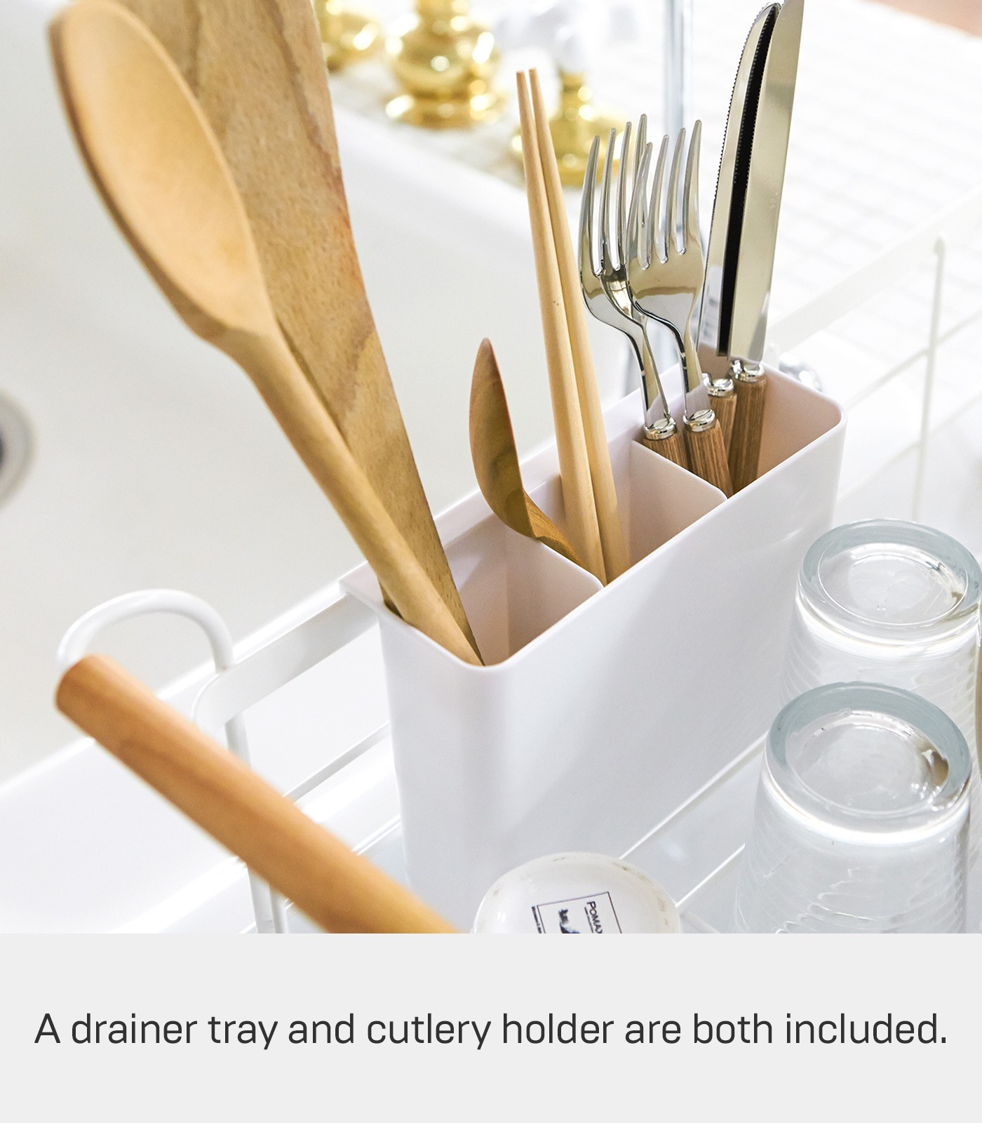 Yamazaki Home TOSCA Dish Drying Organizer Rack with Removeable Drainer Tray