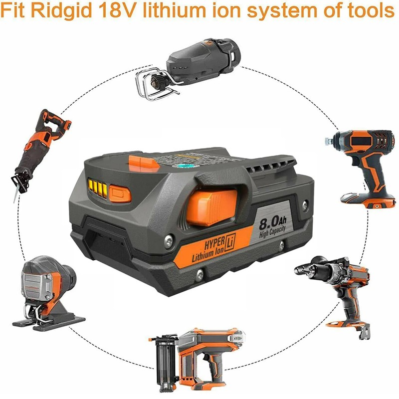 PACK For Ridgid 18V R840085 8.0Ah 8.0Ah Lithium Battery Rigid 18Volt R840087