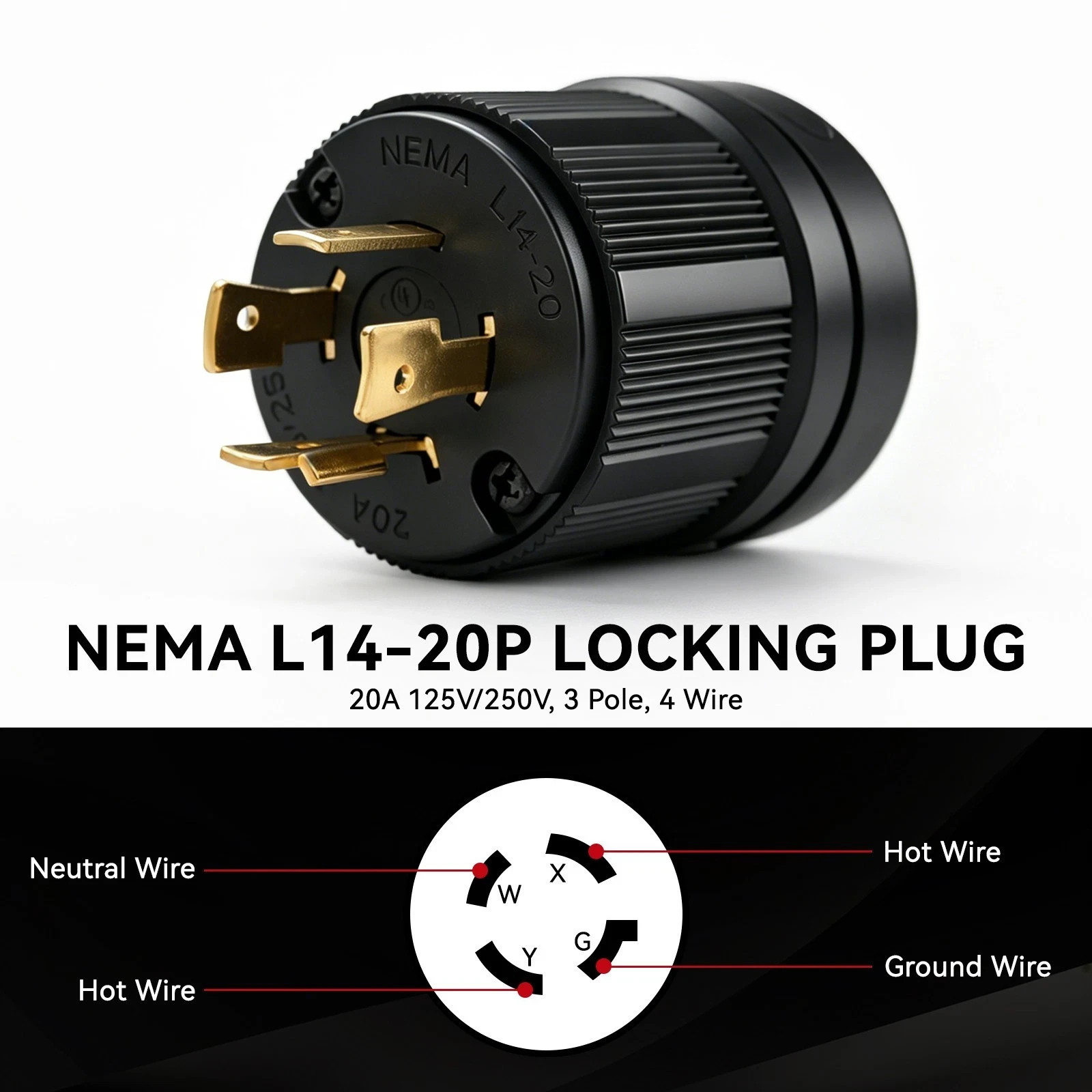 20A 125/250V L14-20P Generator Plug – Heavy Duty Twist Lock NEMA Connector