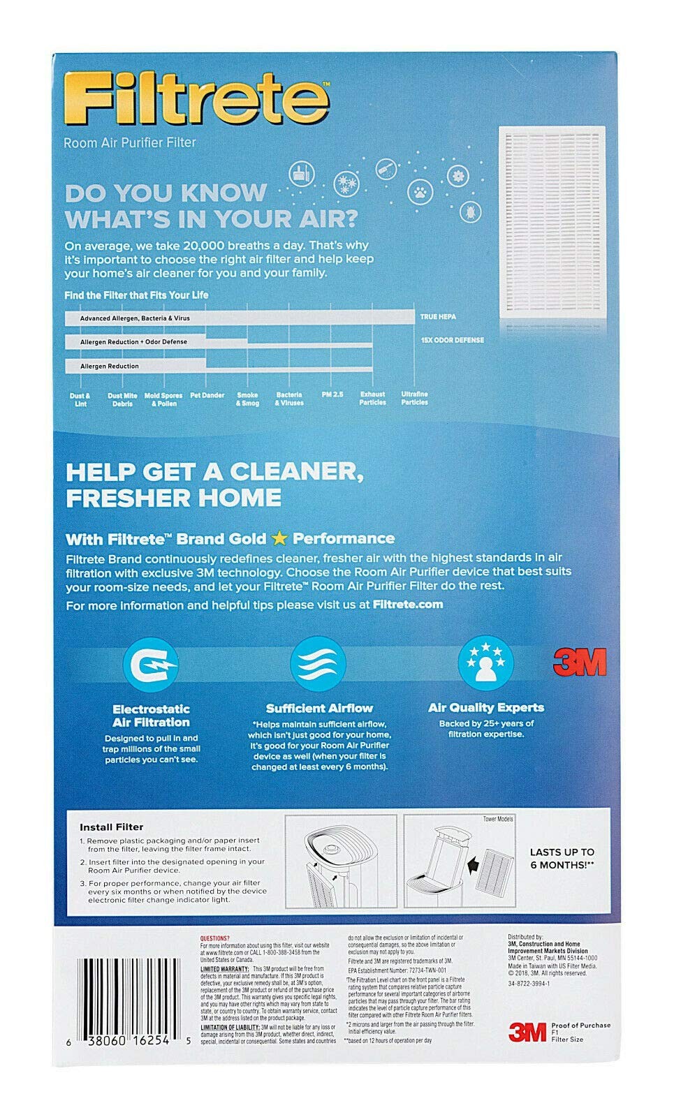 Filtrete™ Allergen Reduction HEPA-Type Room Air 6.8″ x 12″ x 1.8″, White