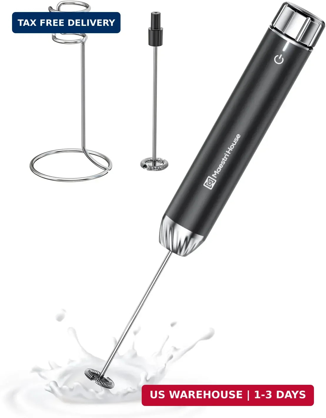 Maestri House Rechargeable Milk Frother with Stepless Speed Control, LunaFro Max