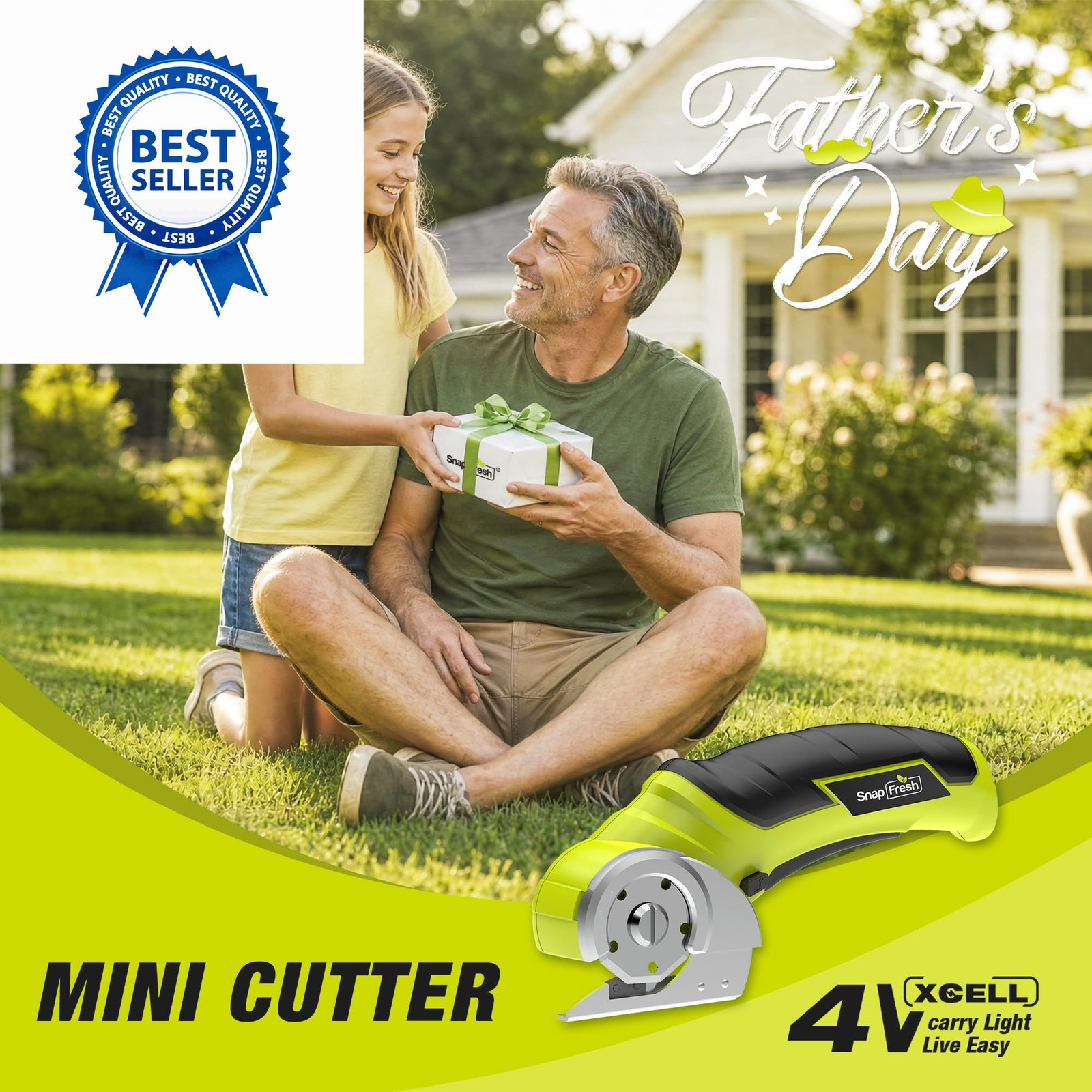 SnapFresh Cordless Electric Scissors, 4V Mini Box Cutter, Green
