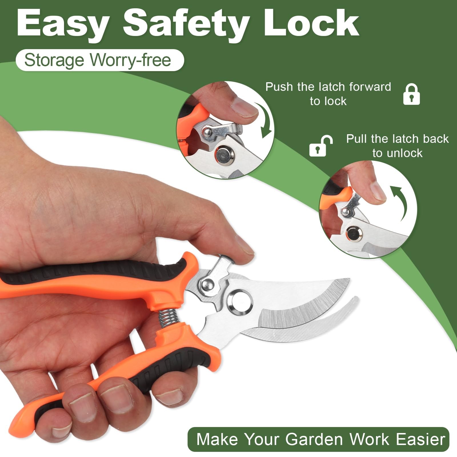 Premium 7.5IN Garden Pruners Effortless Stainless Steel Shears for Shrubs