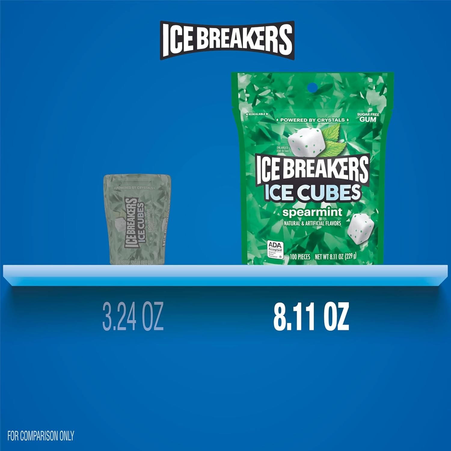 8.11 oz ICE CUBES Spearmint Sugar Free Gum Pouch – 100 Pieces for Fresh Breath
