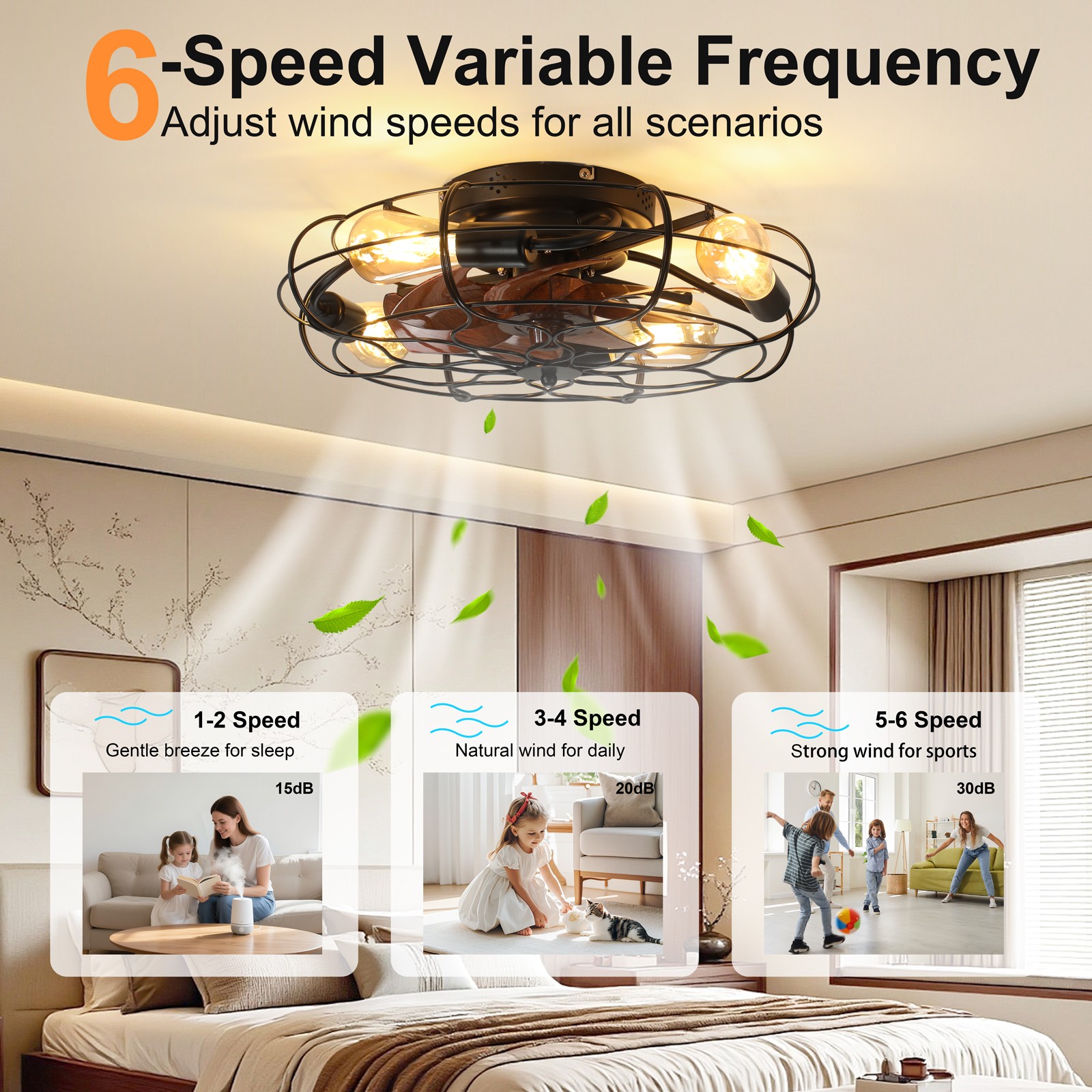 19.7″ Ceiling Fan Light 6-Speed Low Noise 30 dB for Bedroom/Living Room Kitchen