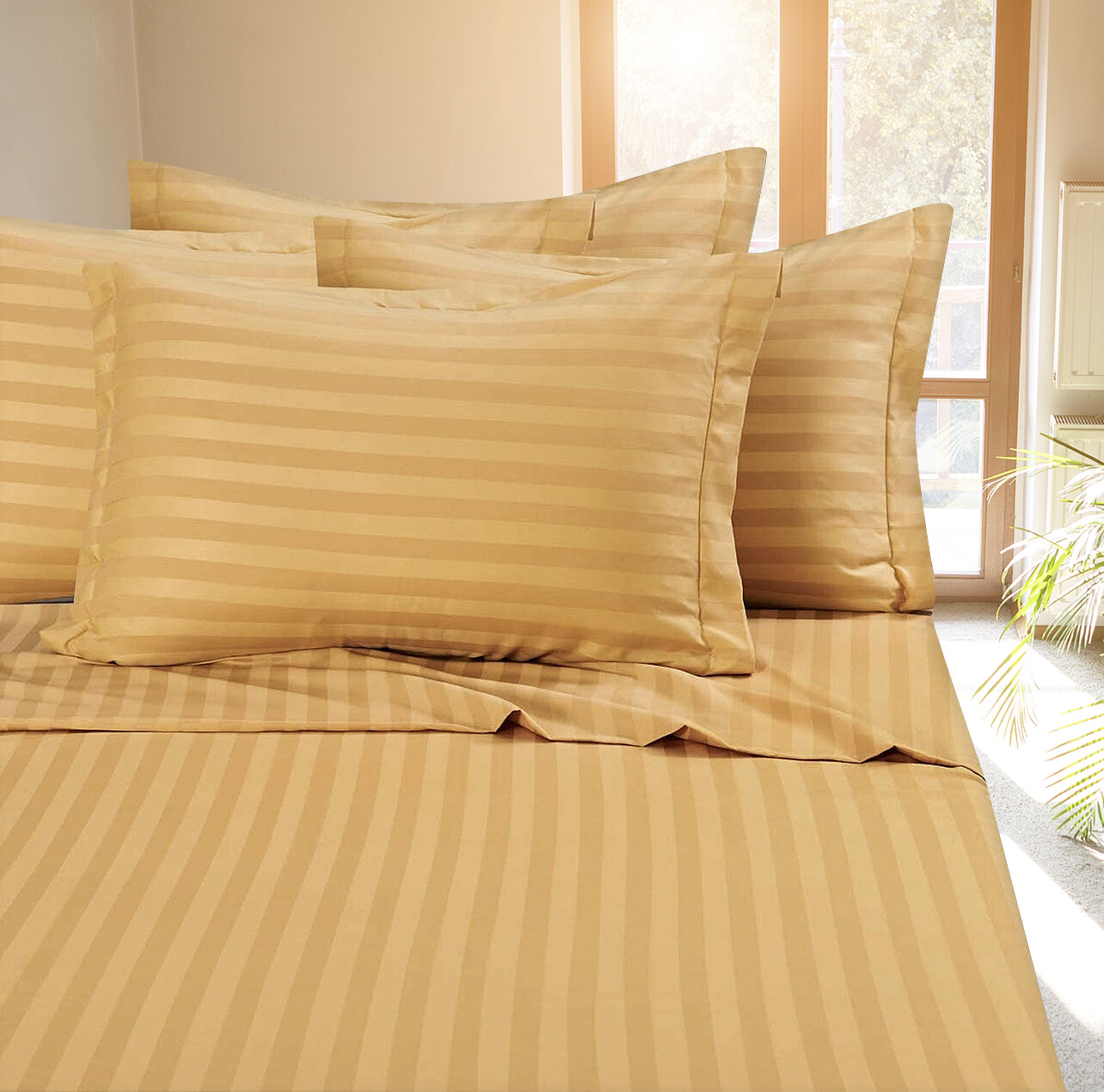 Fine 400 Thread Count 100% Cotton Sateen Bed Sheet Dobby Stripe